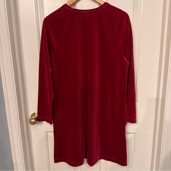 J. Jill Red Velvet Dress Long Sleeve Shift Size M Pima Cotton Holiday Romantic - Picture 9 of 9